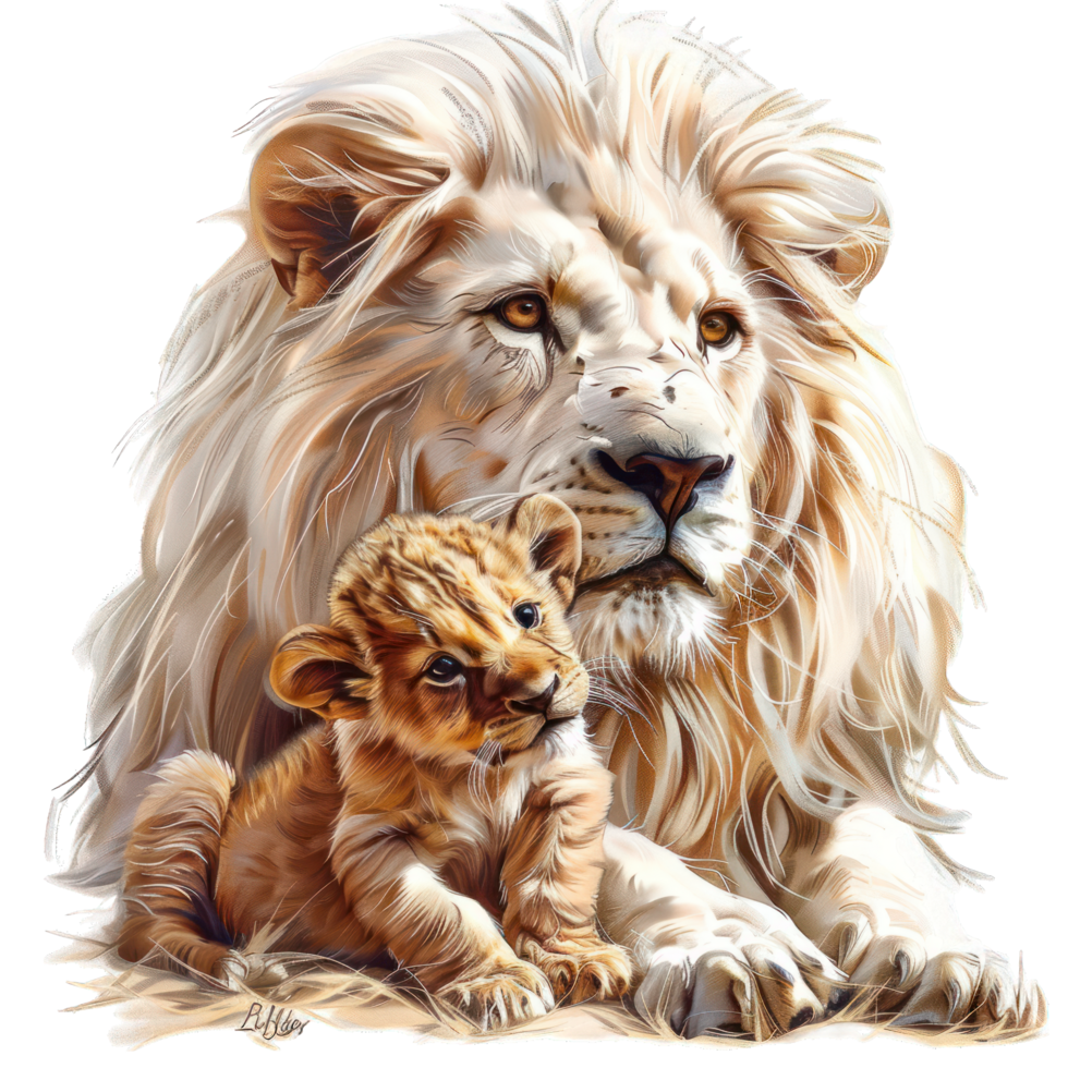 Lion with its cub transparent background png