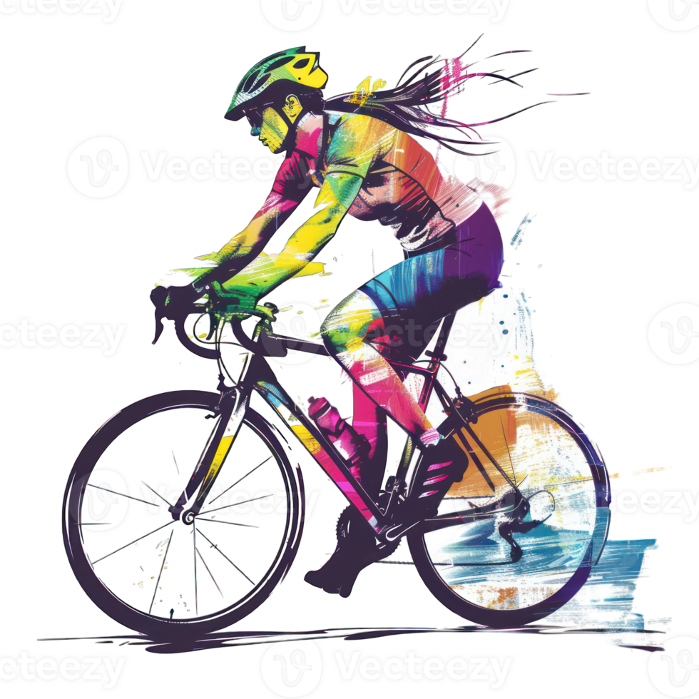 female cyclist on a cycle transparent background png