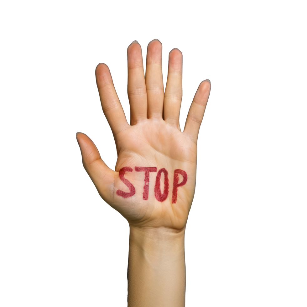 STOP written on man's hand transparent background png