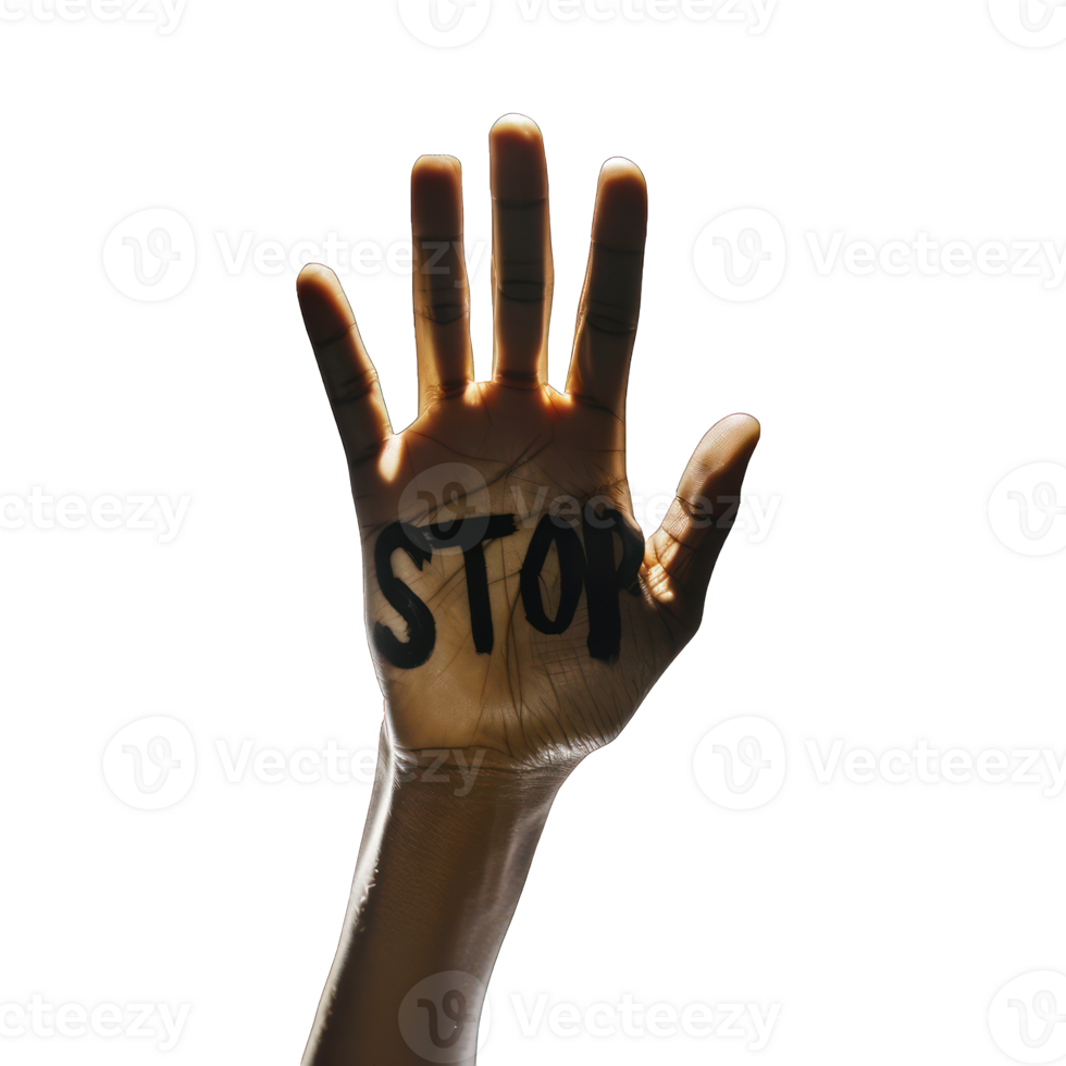 STOP written on man's hand transparent background png