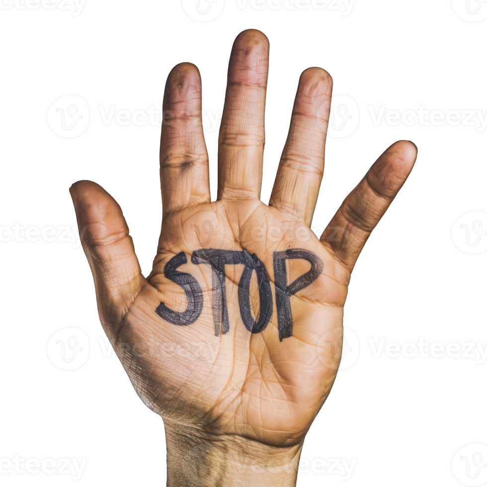 STOP written on man's hand transparent background png