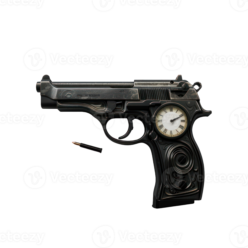 gun with small watch on it transparent background png