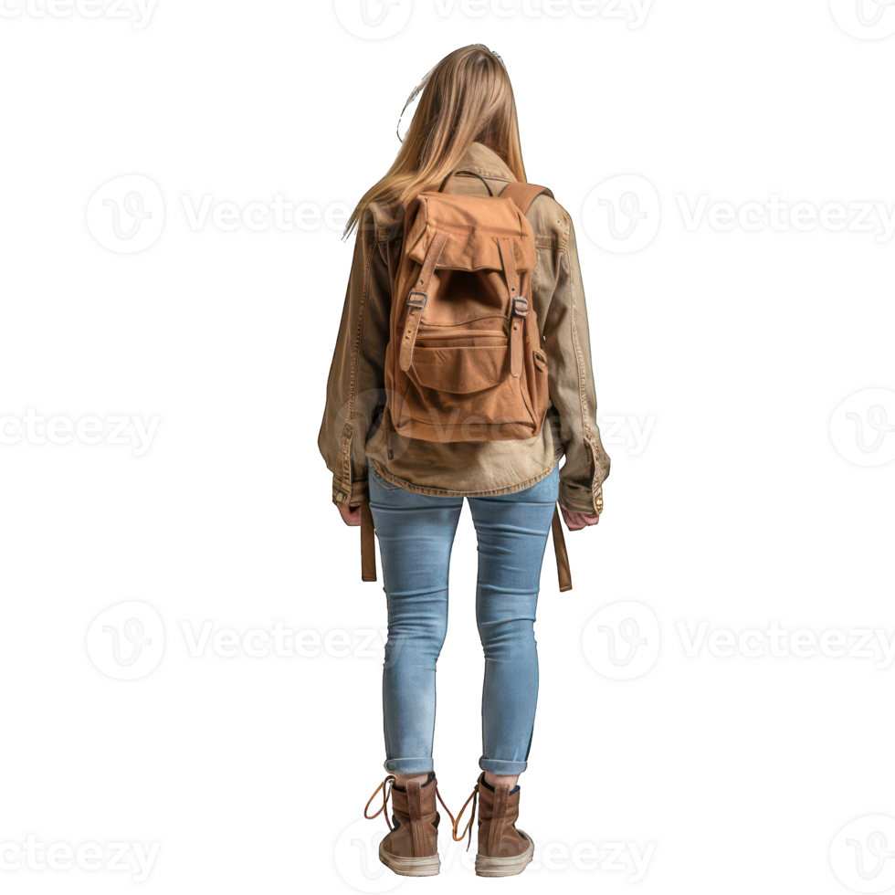backside image of a girl wearing shoulder bag transparent background png