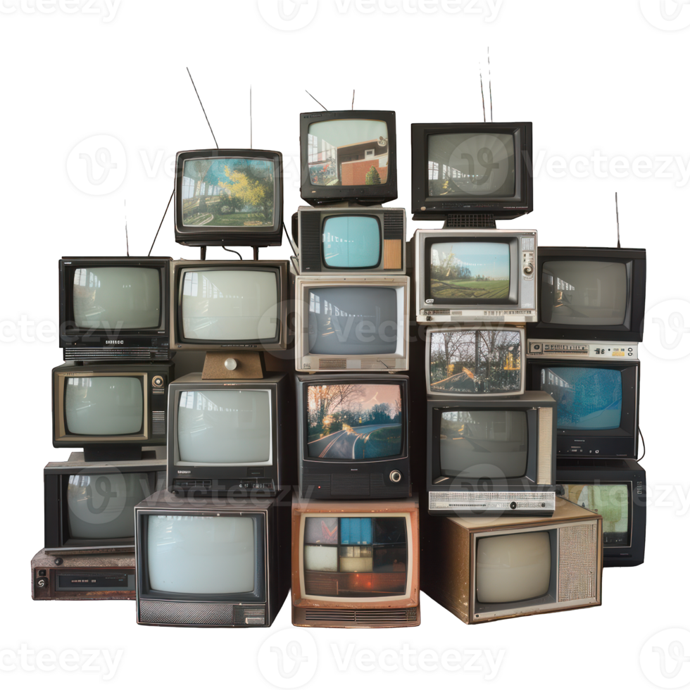 heap of old fashioned TVs transparent background png