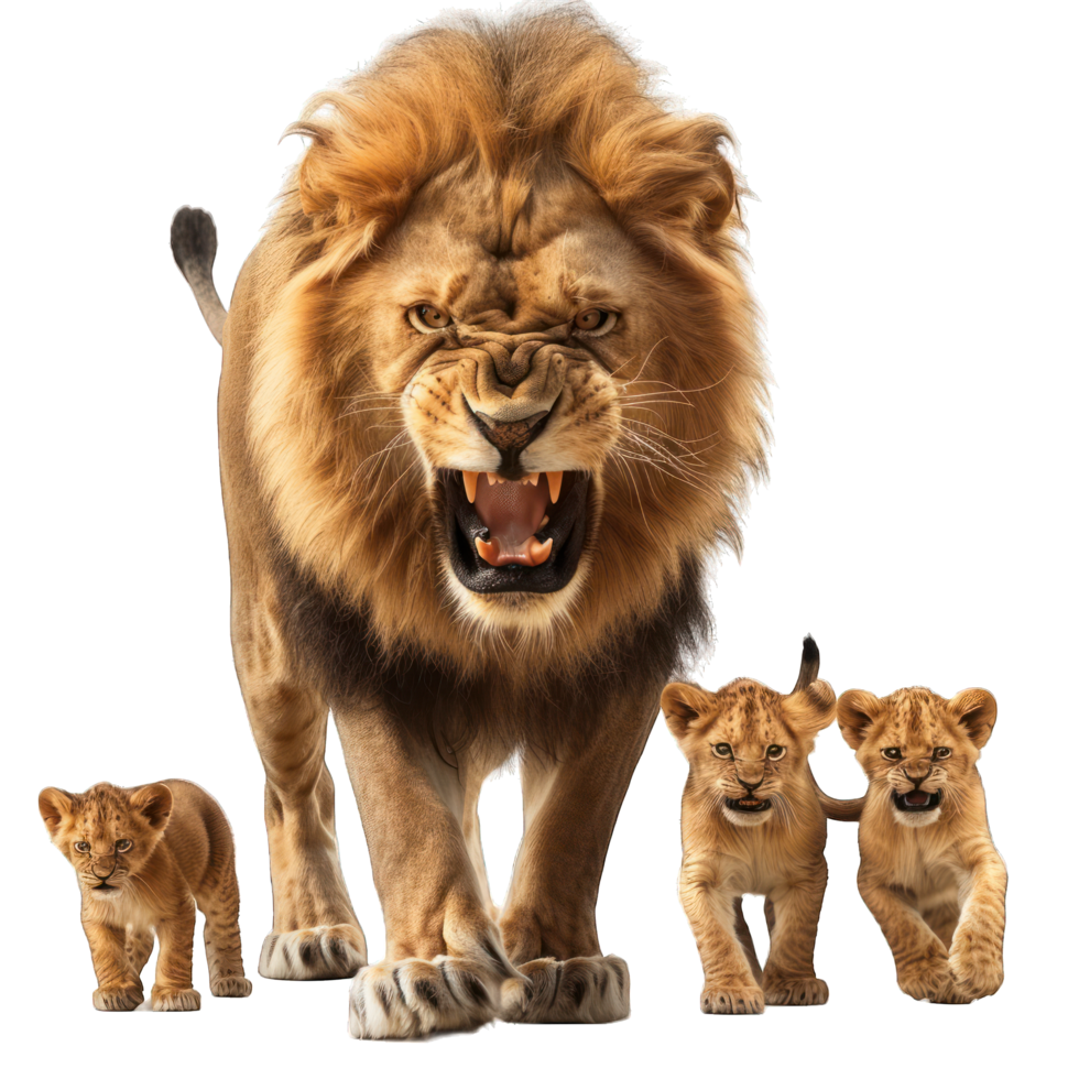 roaring lion with its cubs transparent background png