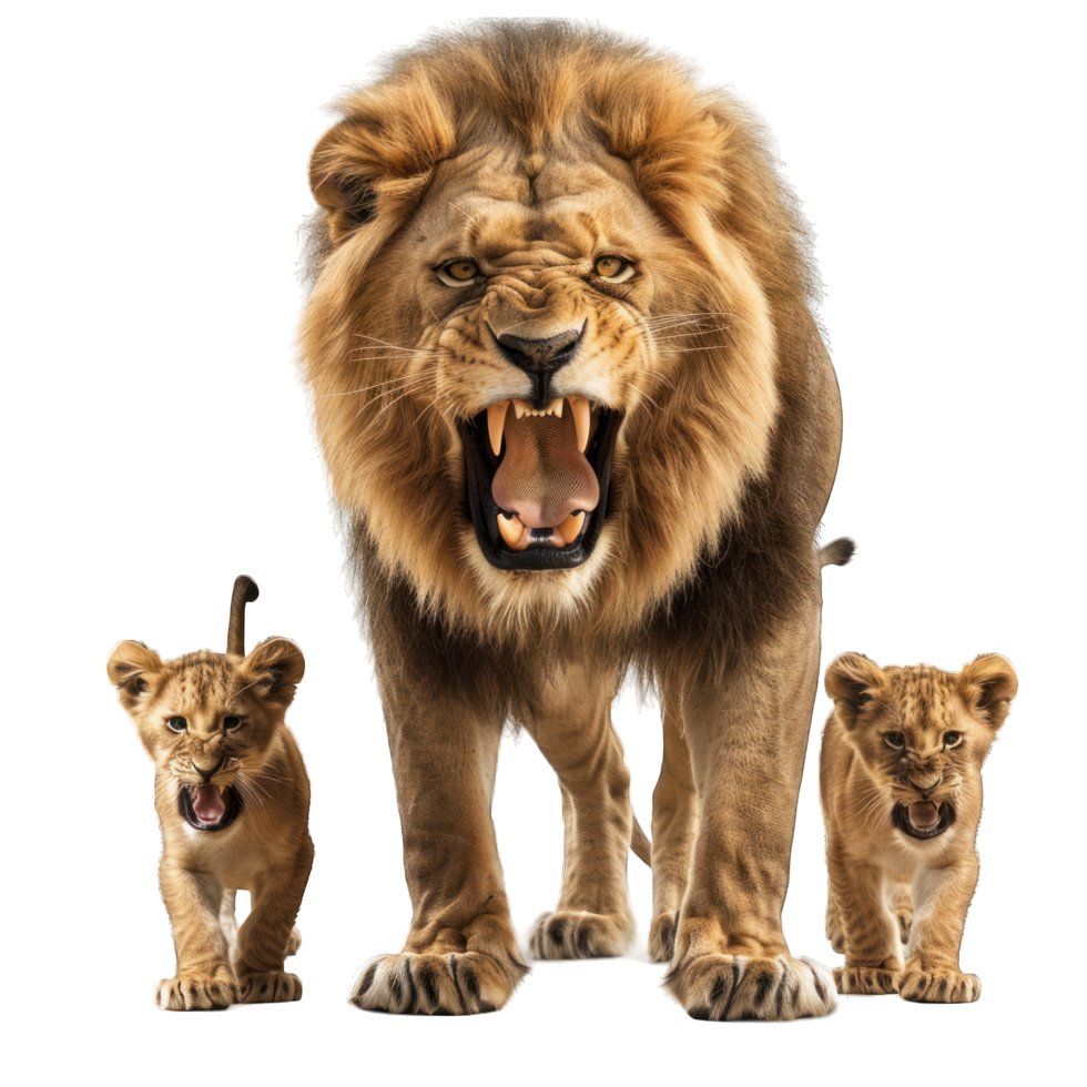 roaring lion with its cubs transparent background png
