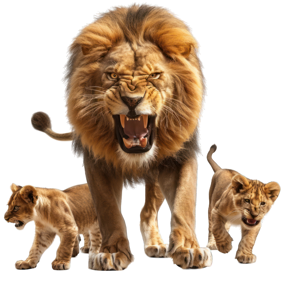 roaring lion with its cubs transparent background png