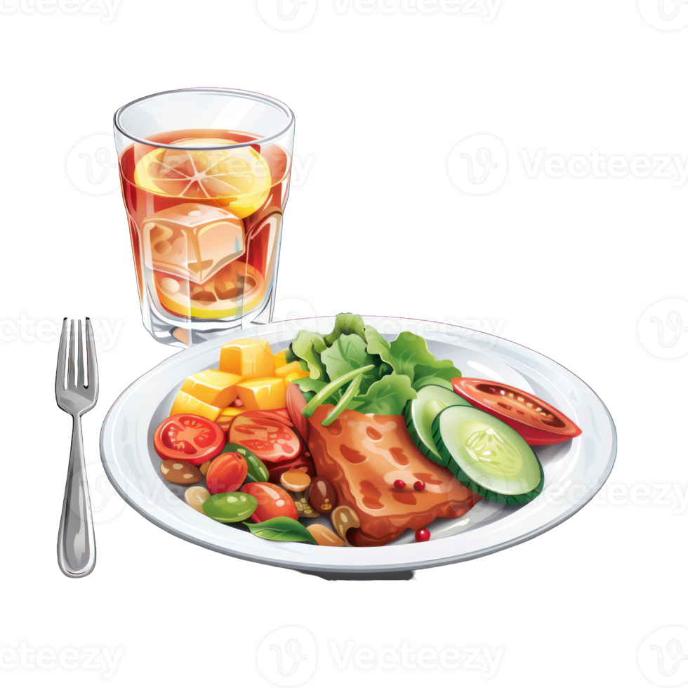 delicious healthy food on plate transparent background png