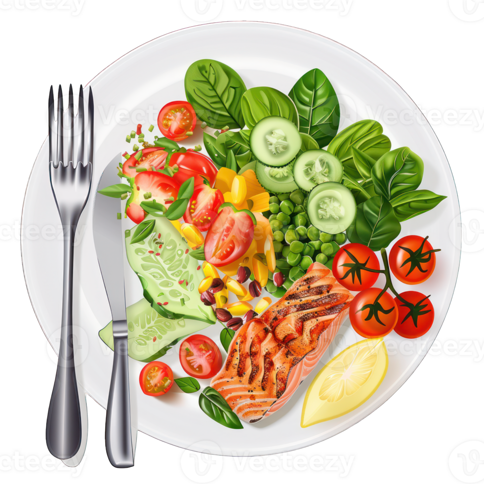 delicious healthy food on plate transparent background png