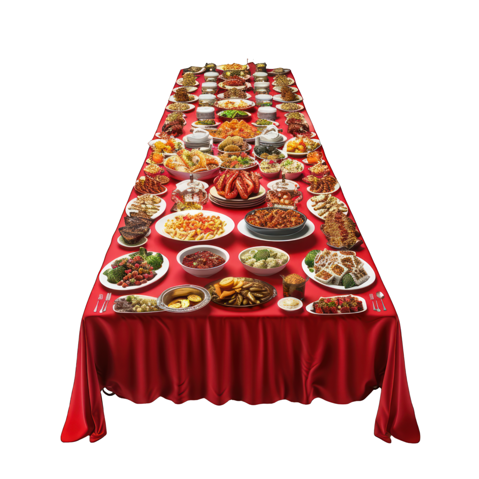 dining table and chairs full of foods transparent background png