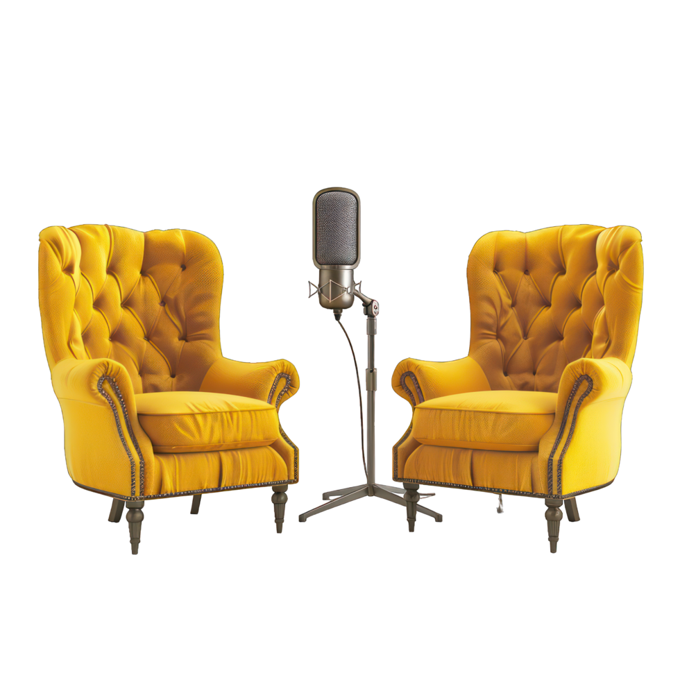 sofa with microphone for podcast transparent background png