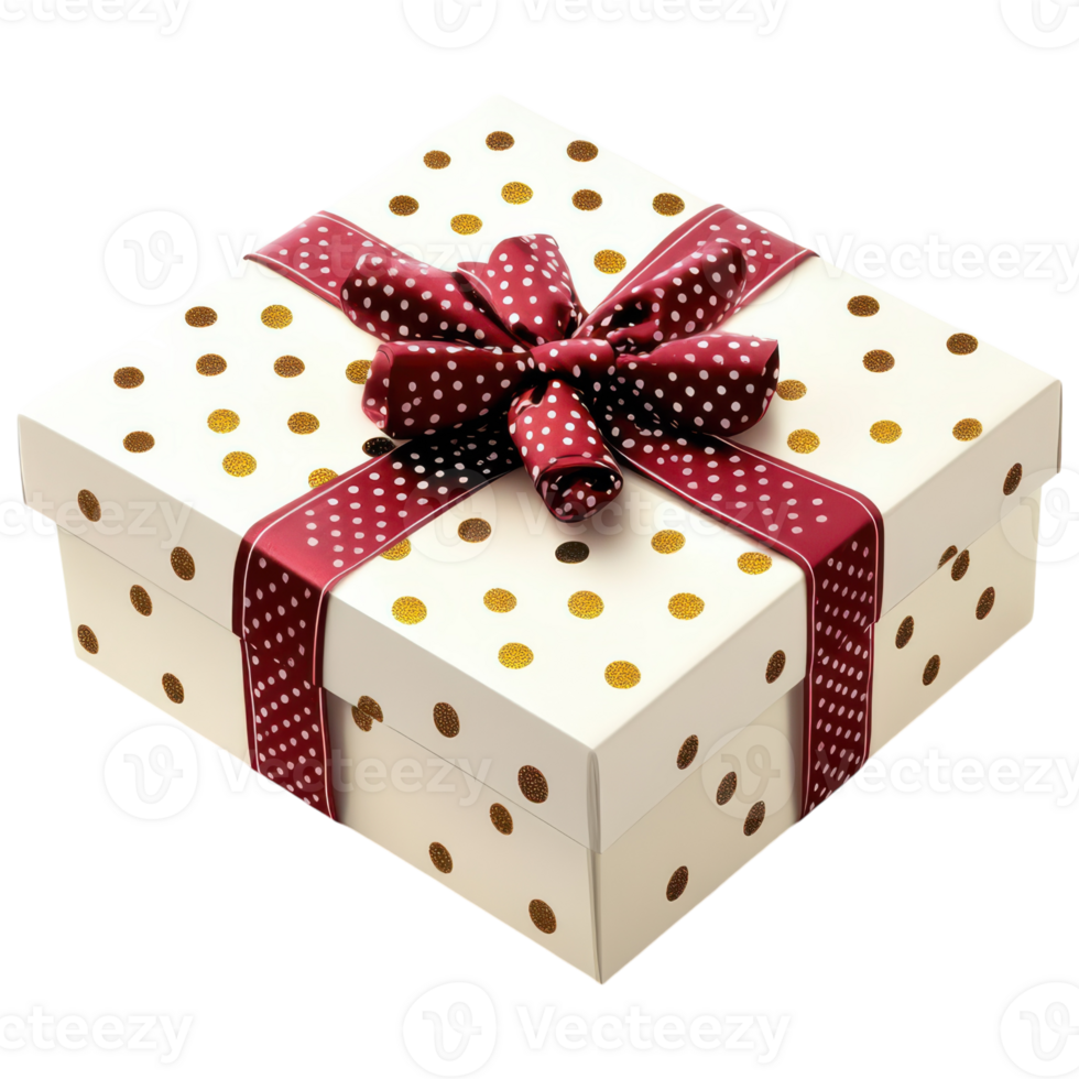 A white gift box with red polka dots png