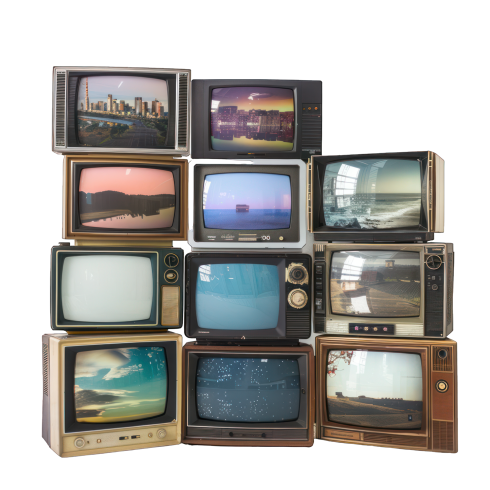 heap of old fashioned TVs transparent background png