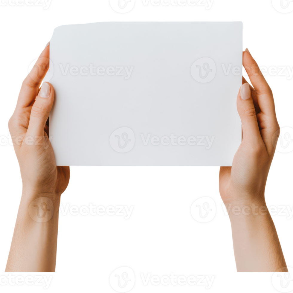Hands holding up a blank piece of paper png