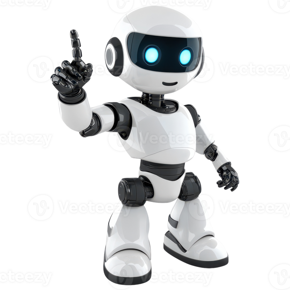 A white robot with blue eyes and a finger up png