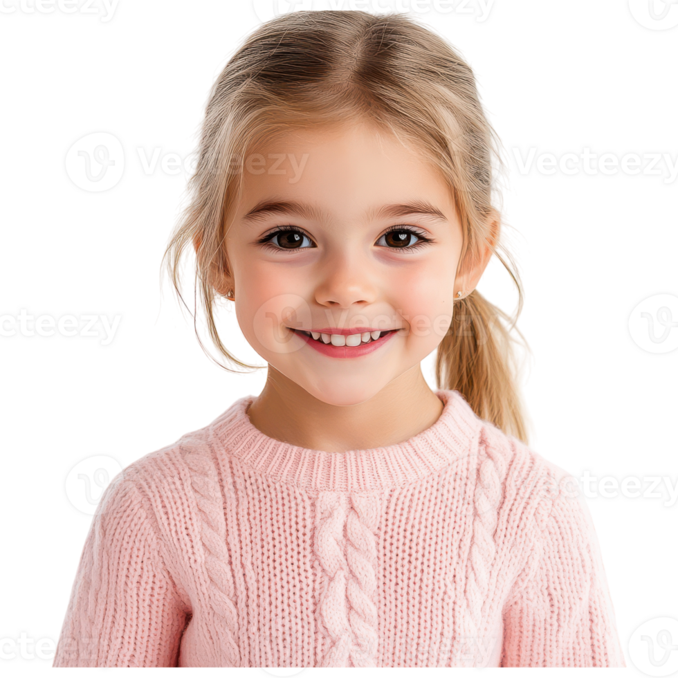 A little girl in a pink sweater smiling png