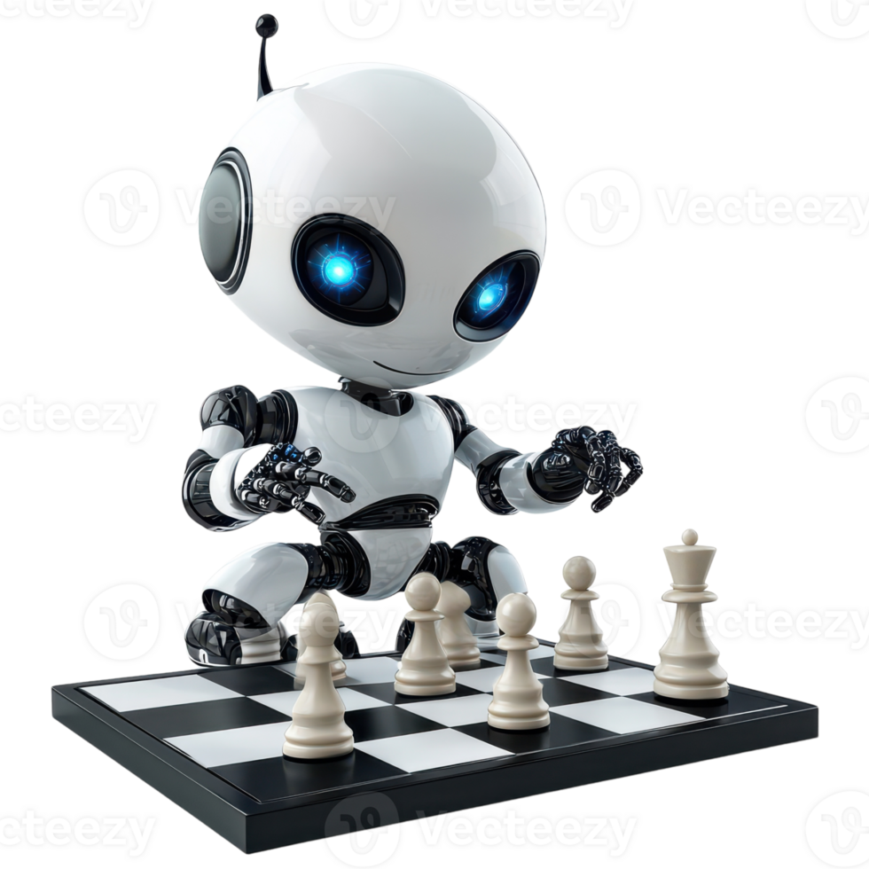 A robot playing chess on a board png