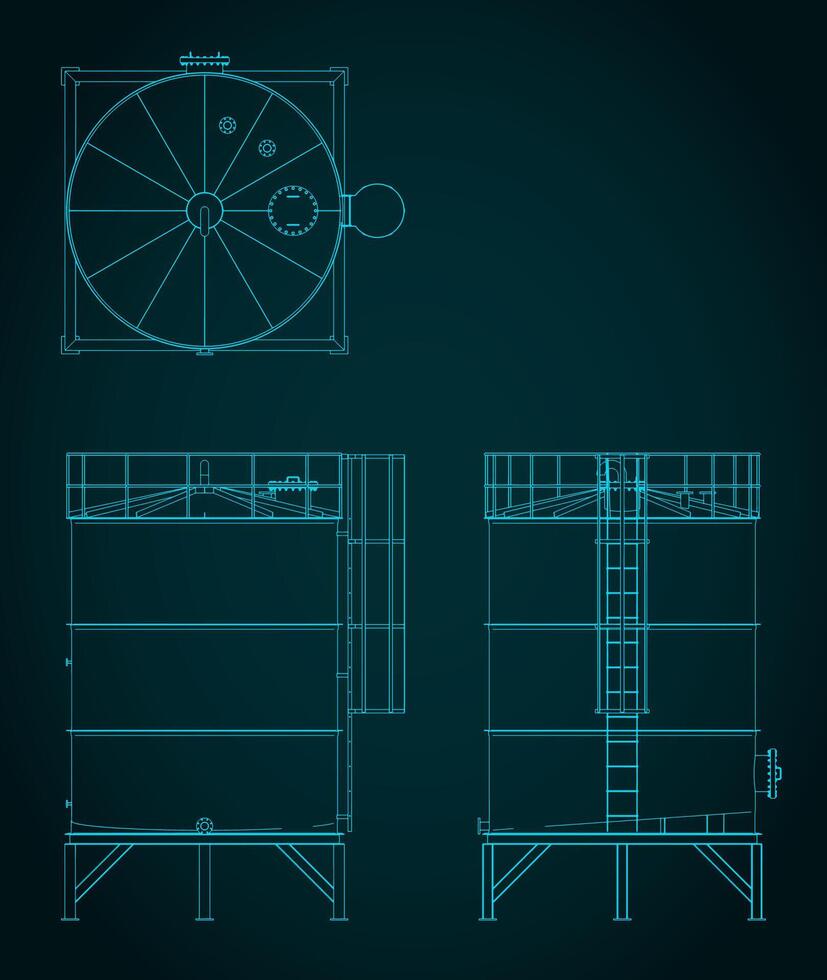 Storage tank blueprints vector