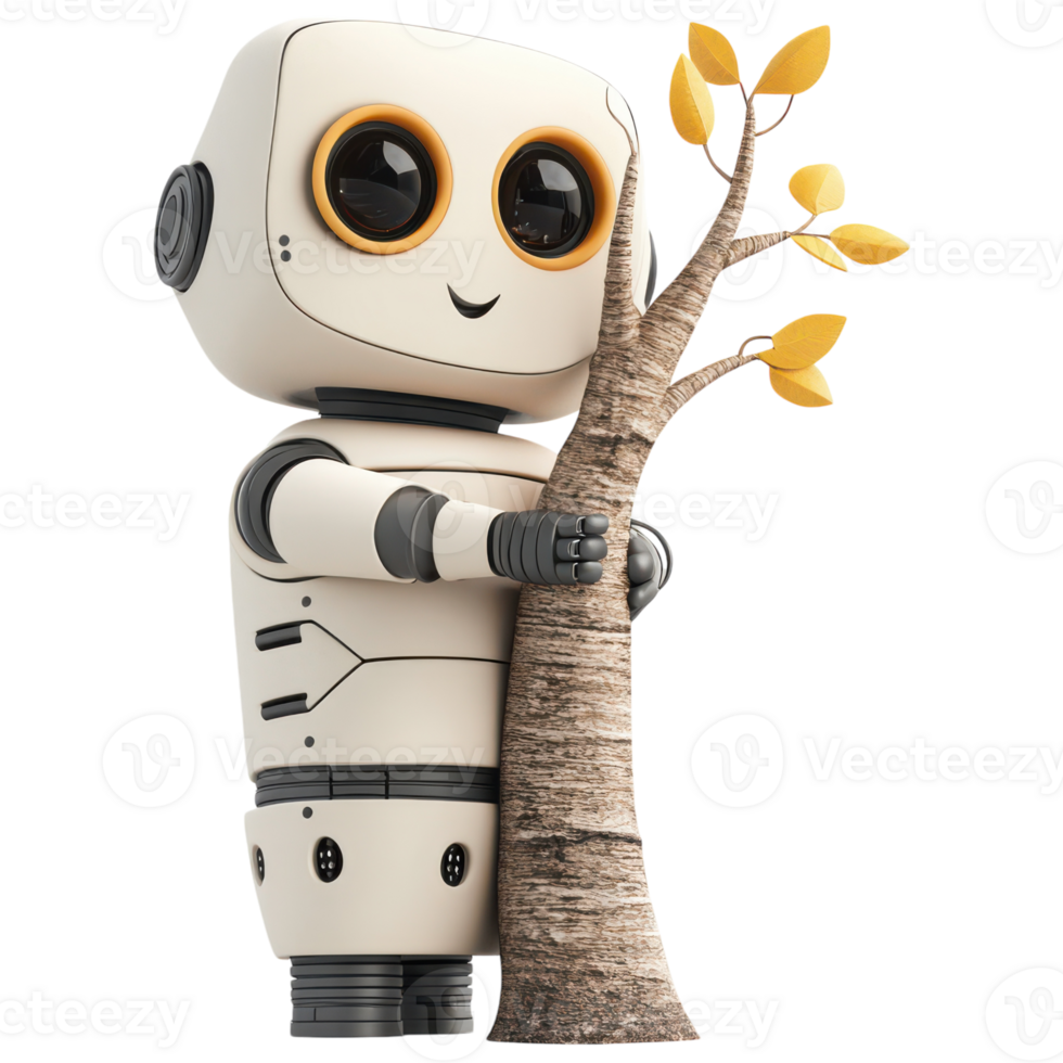 A robot holding a tree branch with leaves png