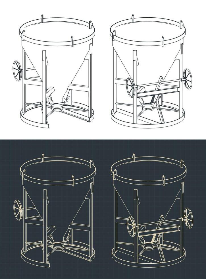 Conical concrete bucket blueprints vector