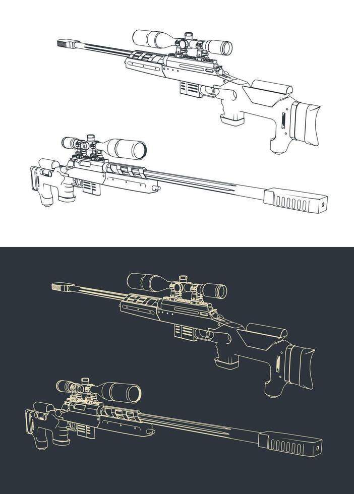 Large caliber sniper rifle sketches vector