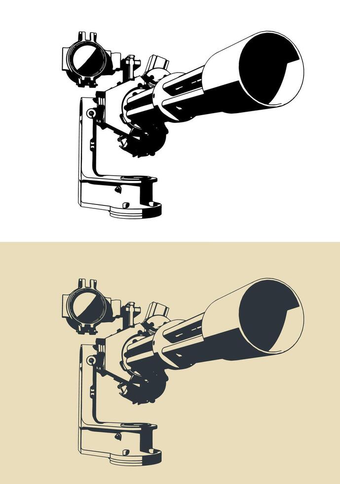 Turret with six-barrel rotary machine gun vector