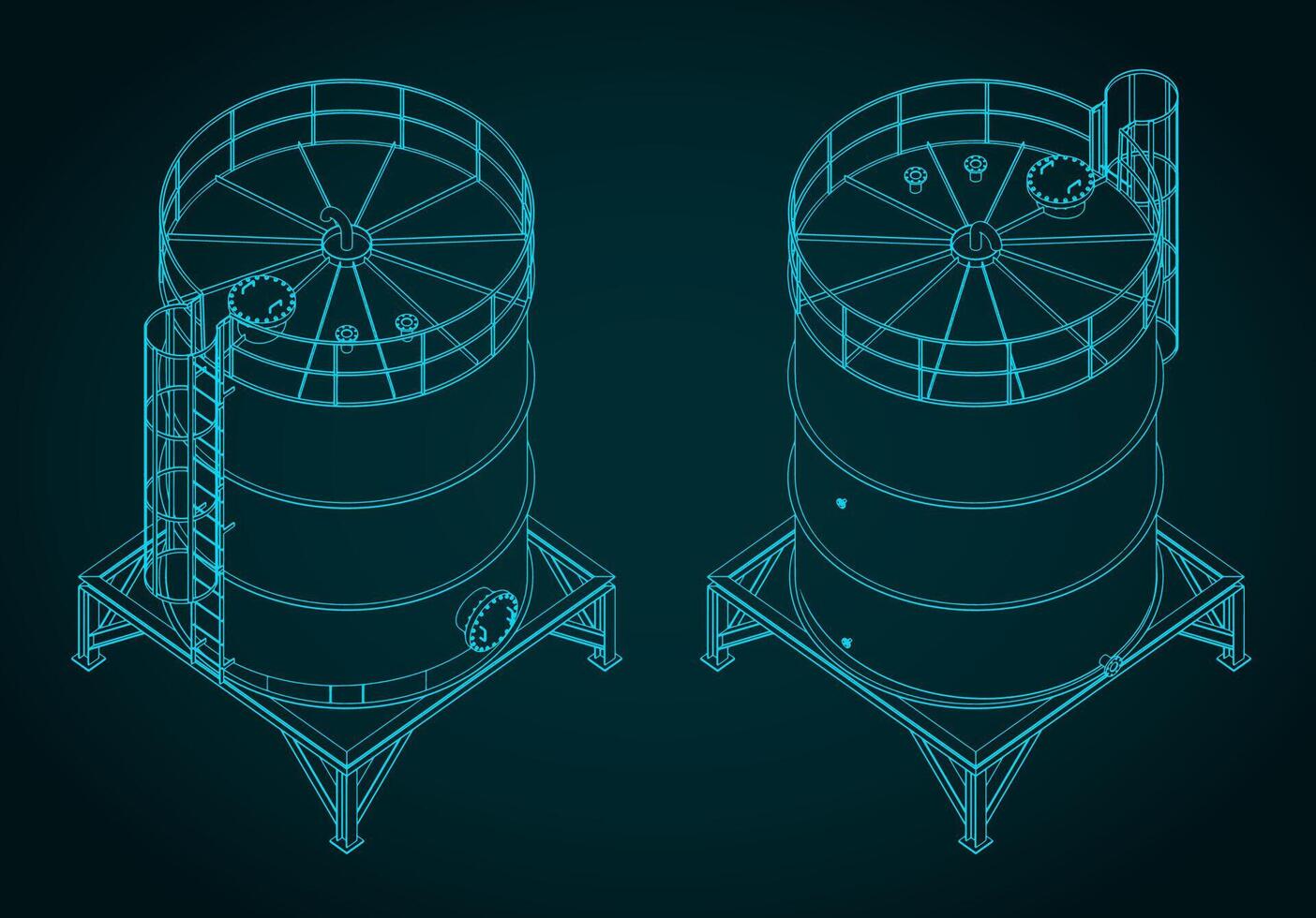 Storage tank isometric blueprints vector
