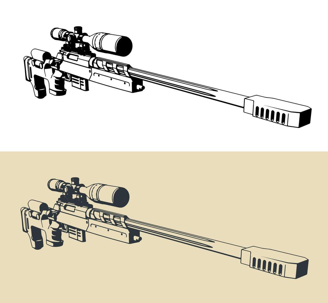 Large caliber sniper rifle illustrations vector