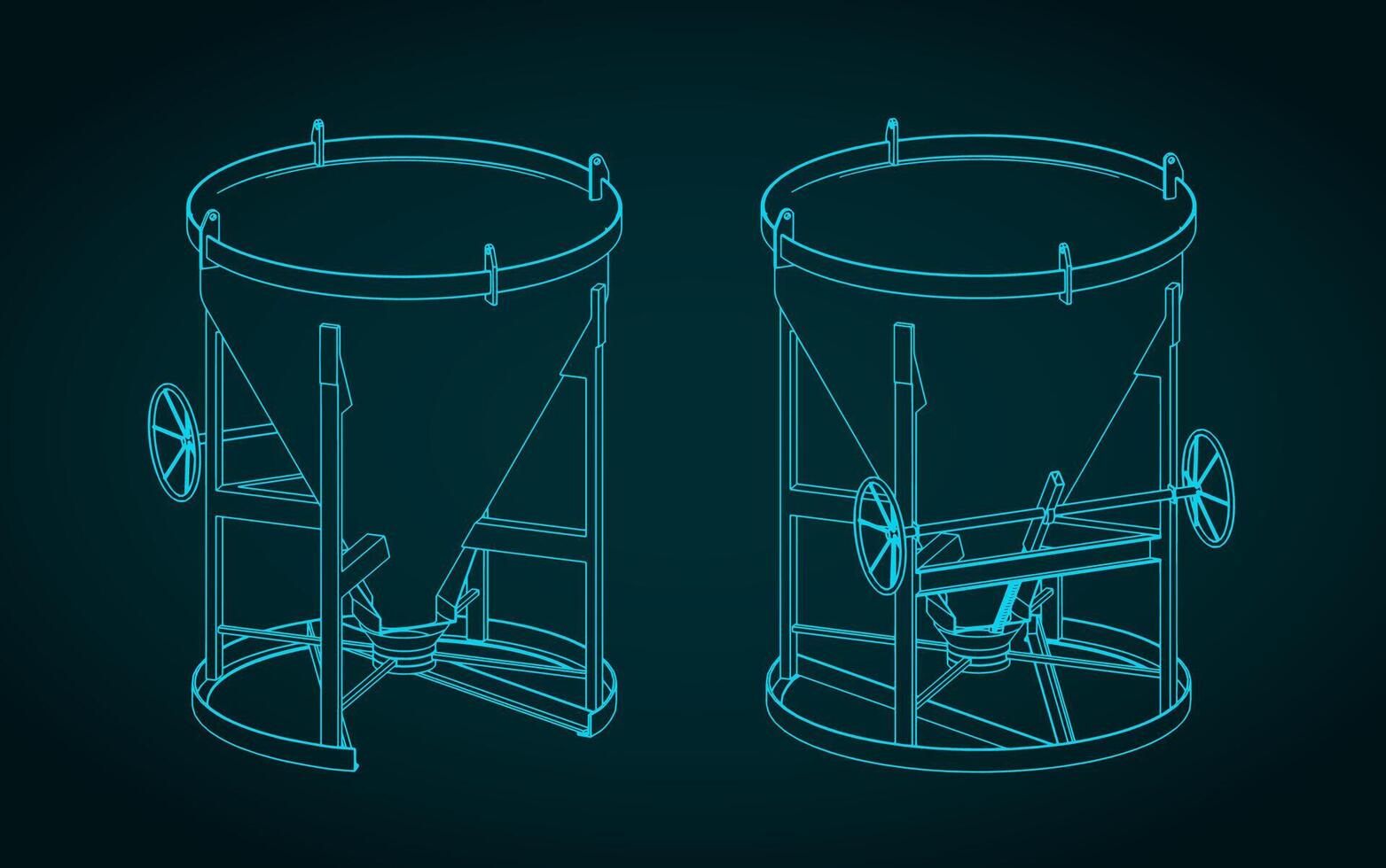 Conical concrete bucket blueprints illustration vector