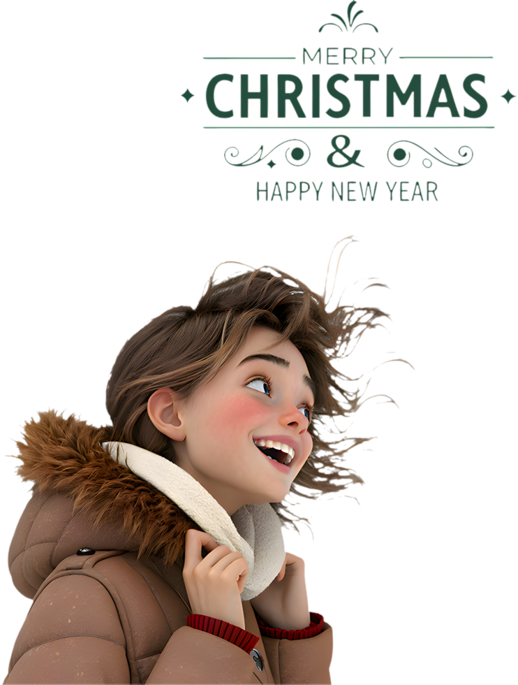 Beautiful girl spreads holiday cheer with festive greeting clipart. . png