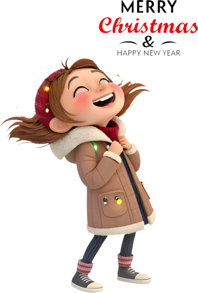 Girl clipart celebrates Merry Christmas and Happy New Year festivities. . png