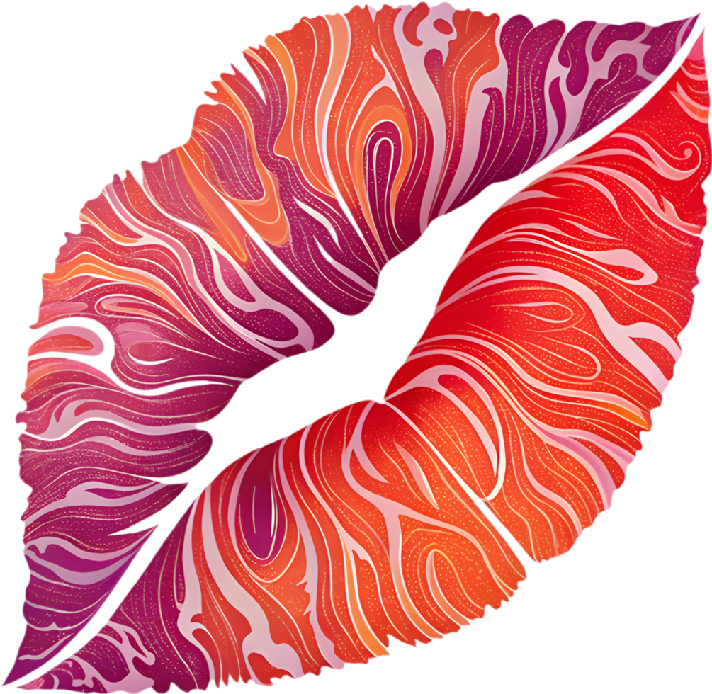 Intimate affection shines with a vibrant colorful kiss mark. . png