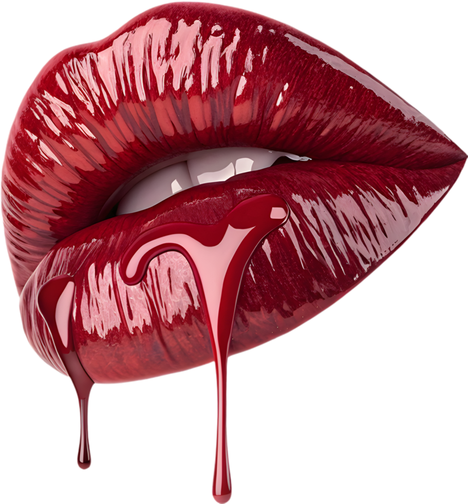 Romantic emotions captured in vibrant bleeding lip expression. . png