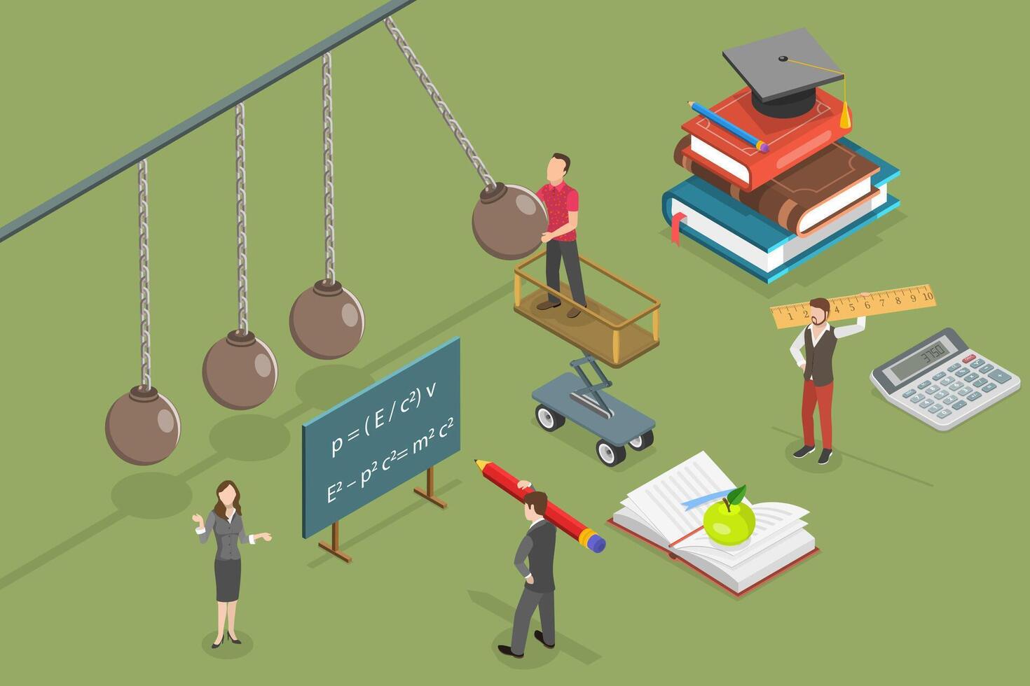 3D Isometric Flat Conceptual Illustration of Linear Momentum vector