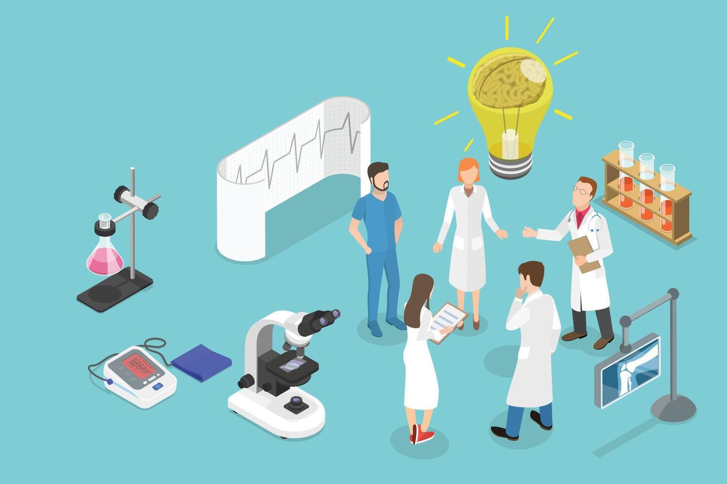 3D Isometric Flat Conceptual Illustration of Multidisciplinary Care Team vector