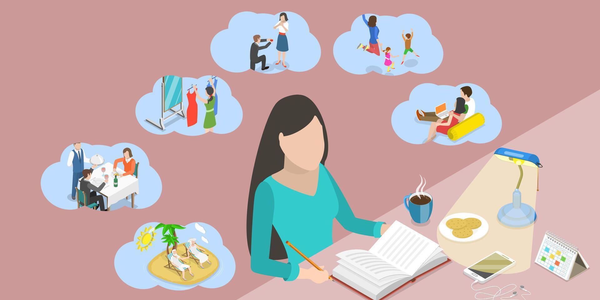 3D Isometric Flat Conceptual Illustration of Positive Life Memories vector