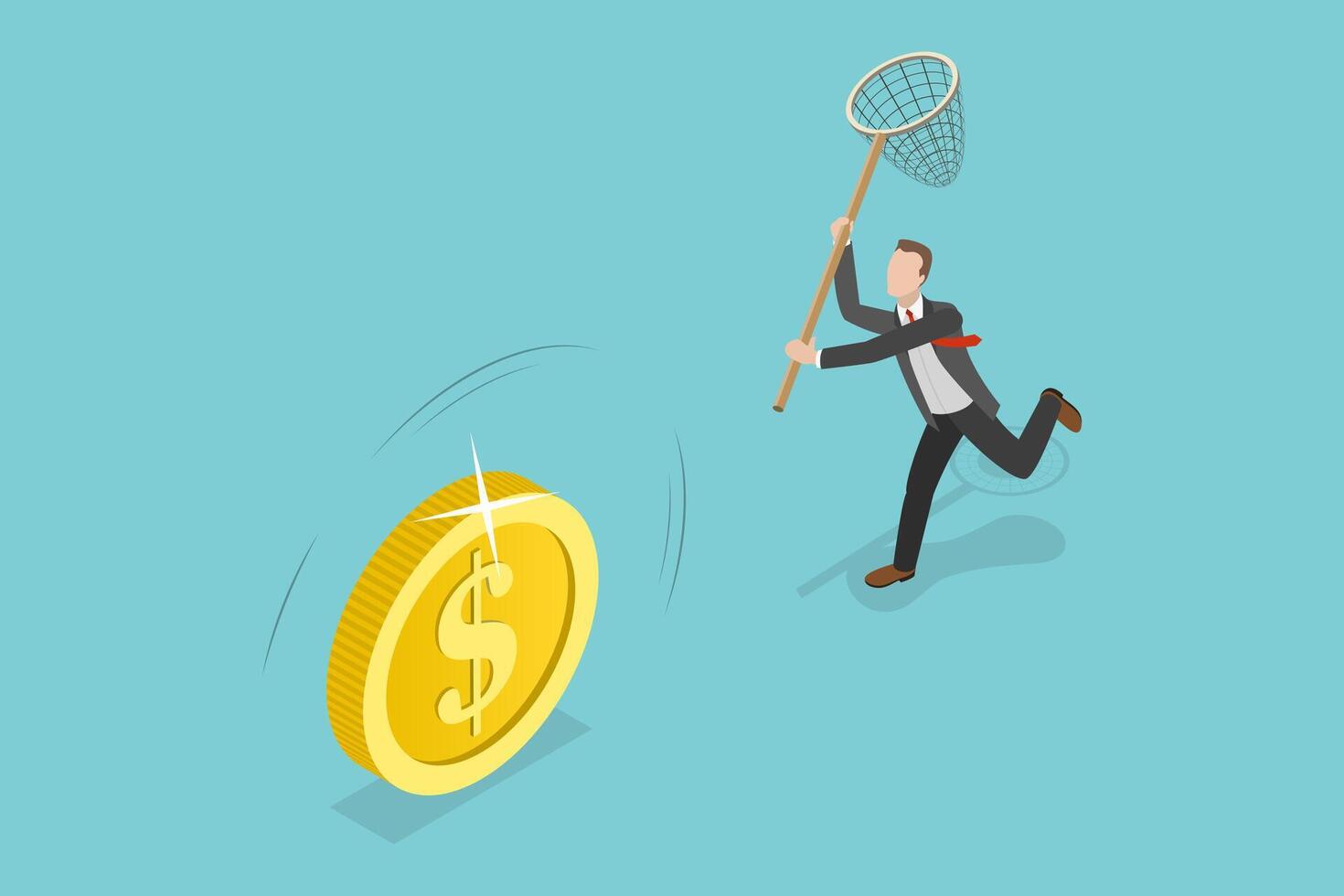 3D Isometric Flat Conceptual Illustration of Money Chasing vector