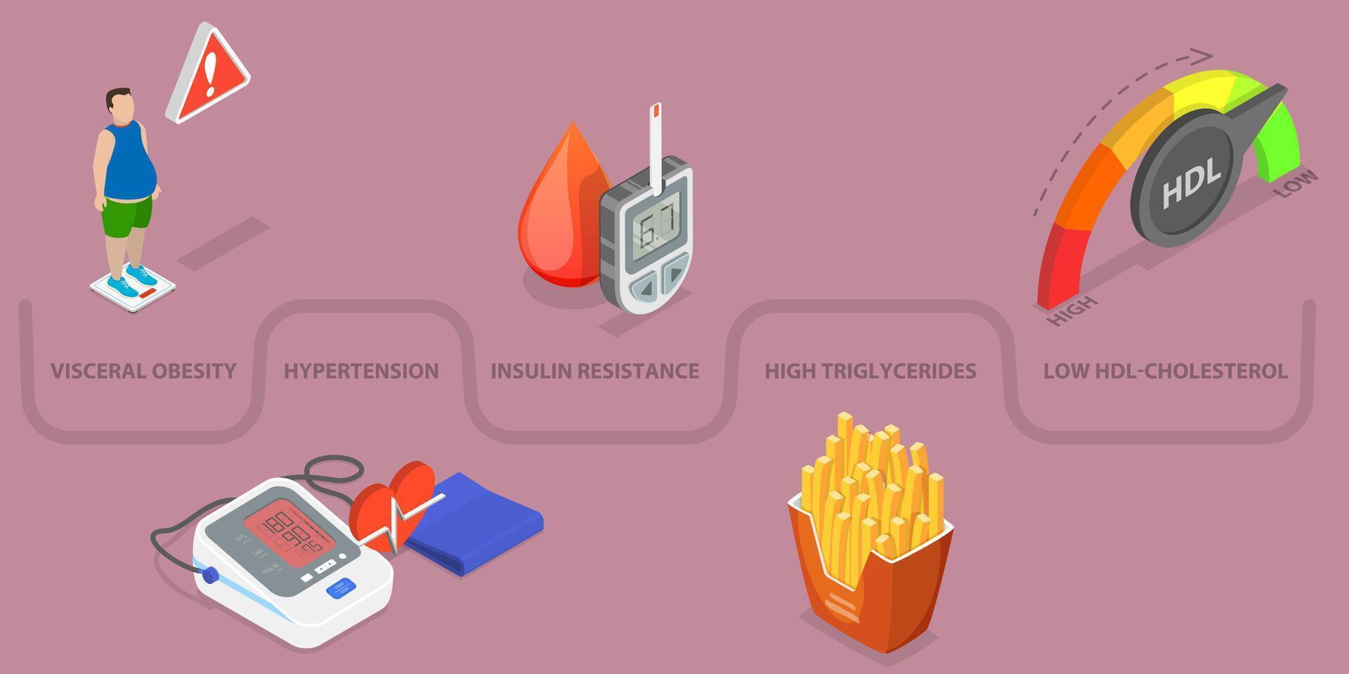 3D Isometric Flat Conceptual Illustration of Metabolic Syndrome vector
