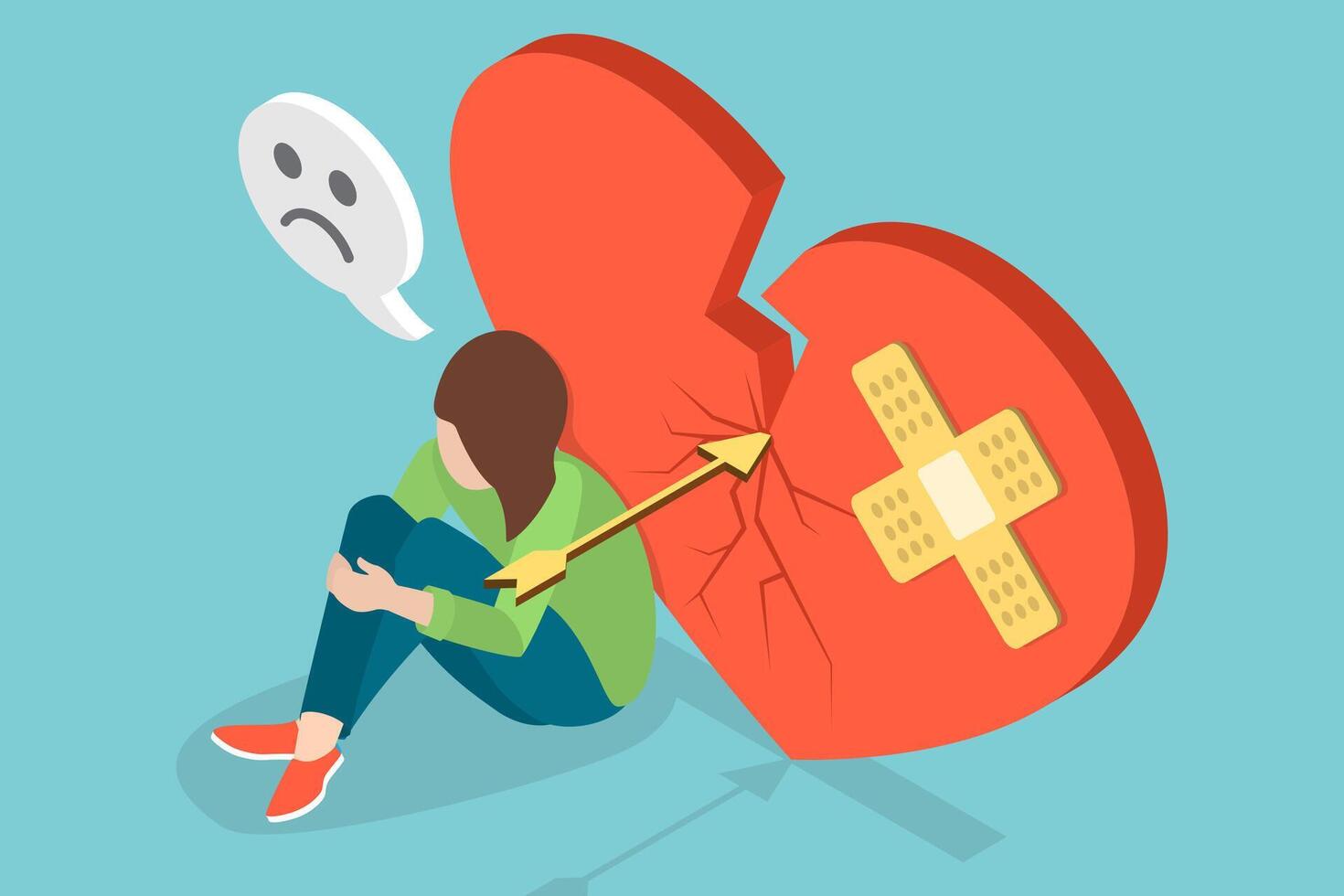 3D Isometric Flat Conceptual Illustration of Broken Heart vector