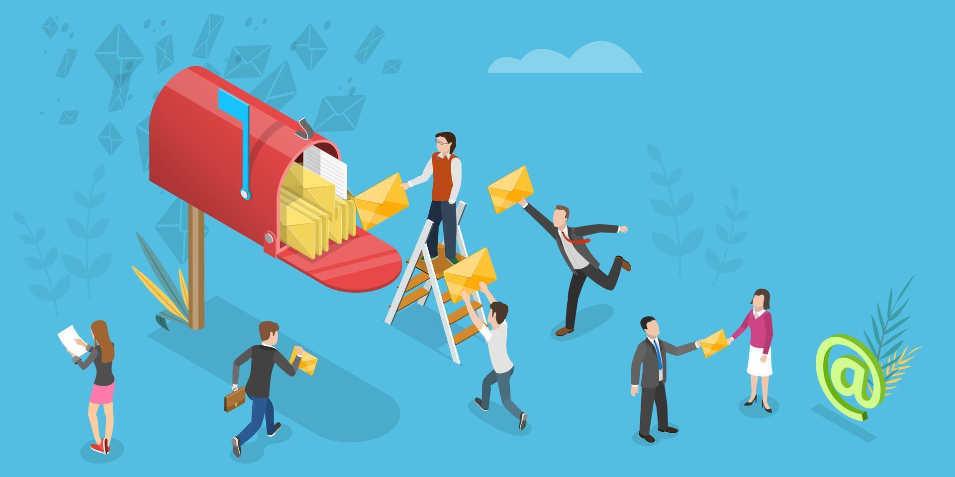 3D Isometric Flat Conceptual Illustration of Mail Service vector