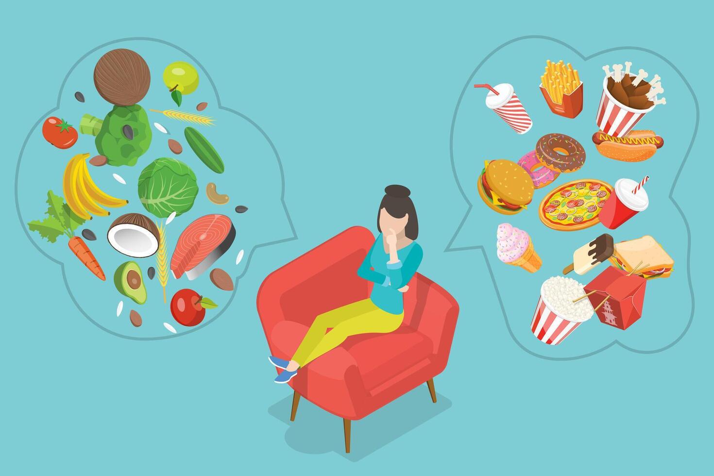 3D Isometric Flat Conceptual Illustration of Food Balance vector