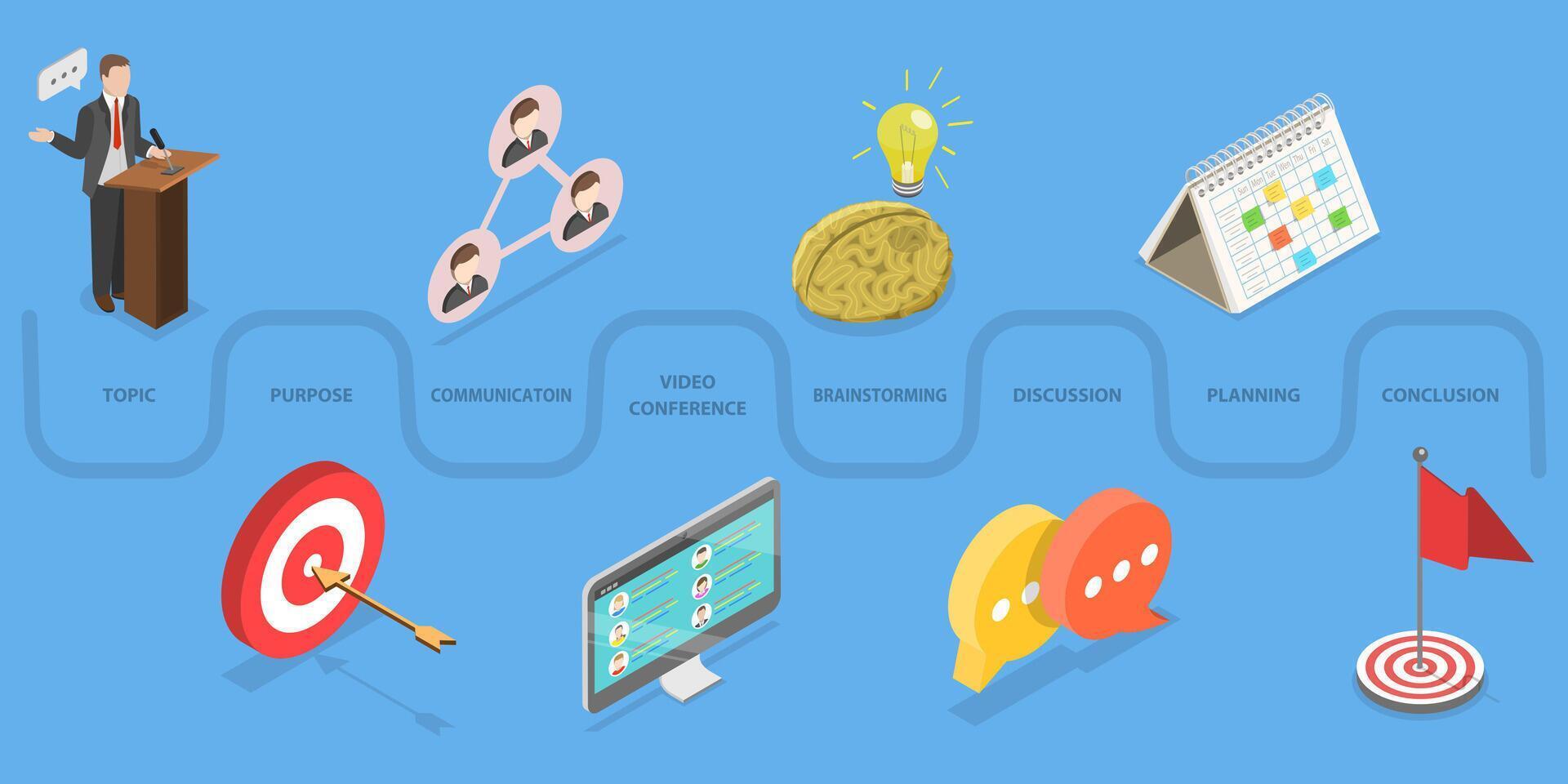 3D Isometric Flat Conceptual Illustration of Business Meeting vector