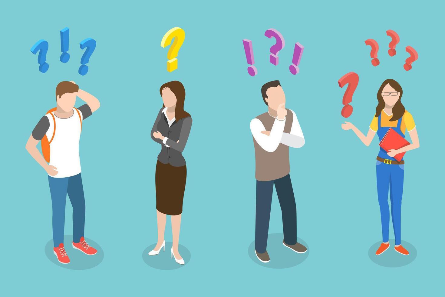 3D Isometric Flat Conceptual Illustration of Thinking People vector