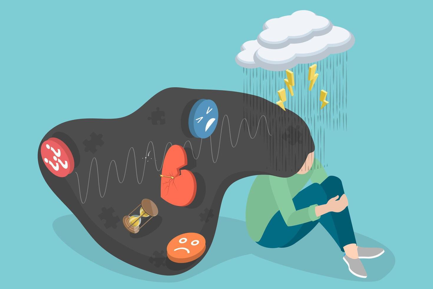 3D Isometric Flat Conceptual Illustration of Emotional Breakdown vector