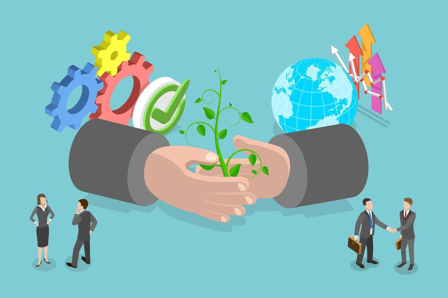 3D Isometric Flat Conceptual Illustration of Climate Collaboration And Partnership vector