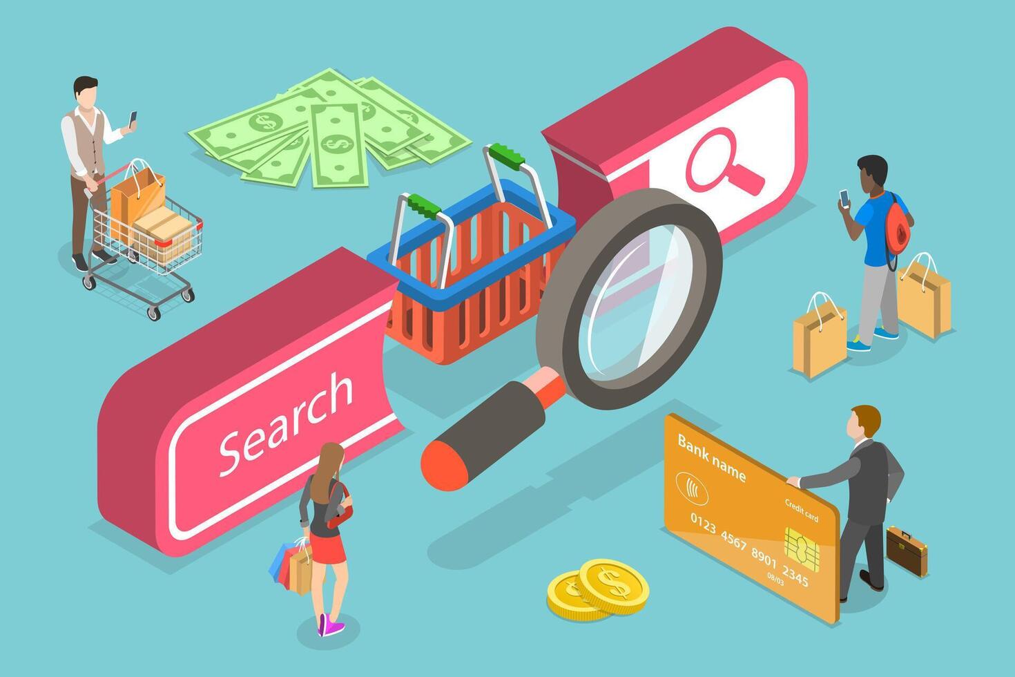 3D Isometric Flat Conceptual Illustration of Shopping Online vector