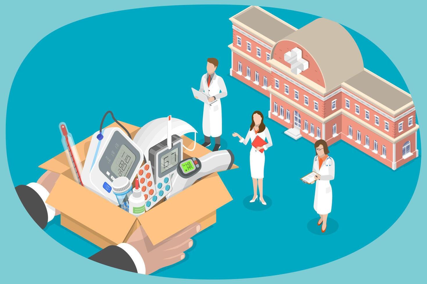 3D Isometric Flat Conceptual Illustration of Medical Donations vector