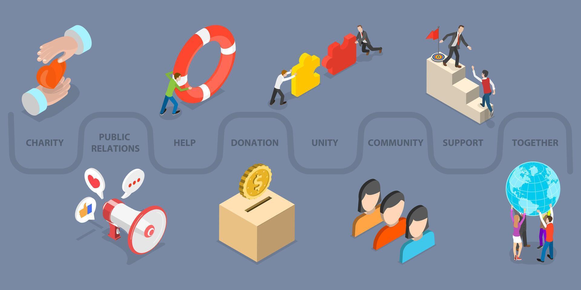 3D Isometric Flat Conceptual Illustration of Volunteer vector