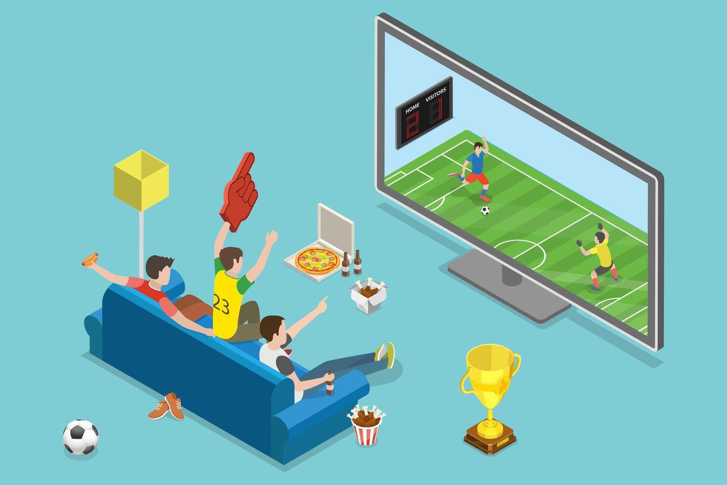 3D Isometric Flat Conceptual Illustration of Soccer Watching vector