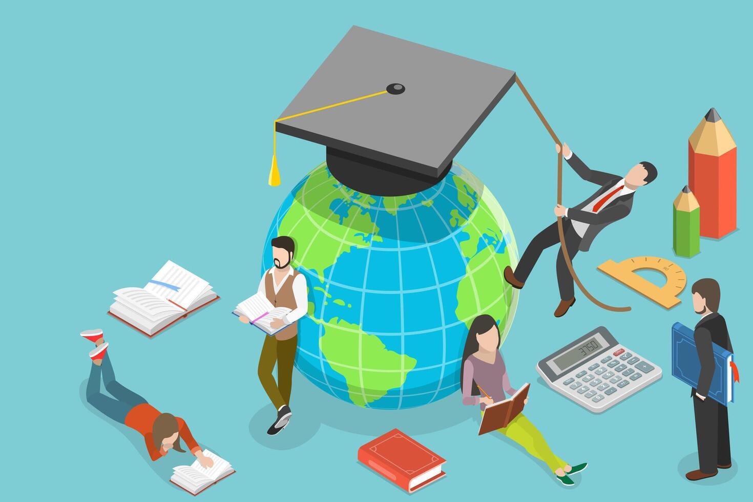 3D Isometric Flat Conceptual Illustration of Global Study Abroad vector